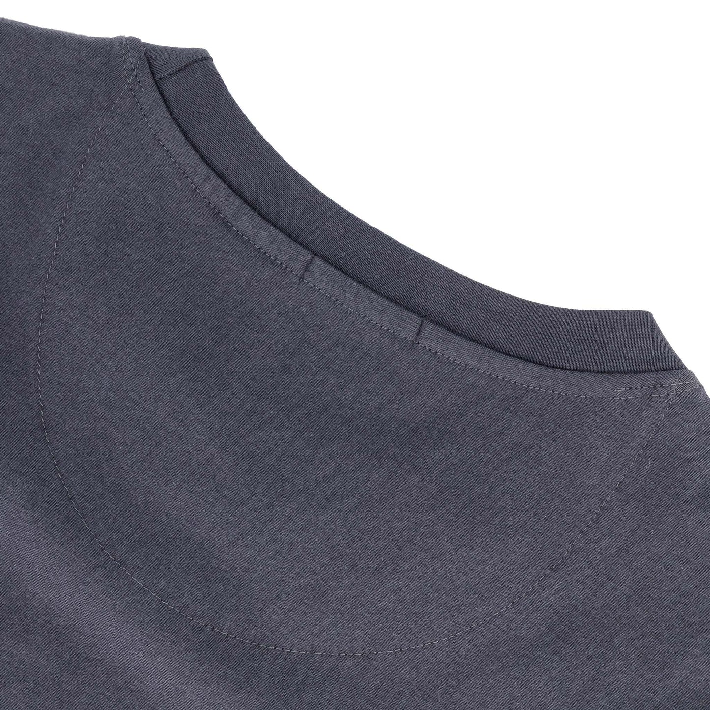 Rhett Tee - Charcoal close-up of neckline showing soft cotton fabric and slimline fit.