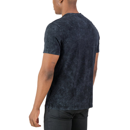 Men's back view of the Rodgers Tee - Black showing its unique garment-washed texture and regular fit.