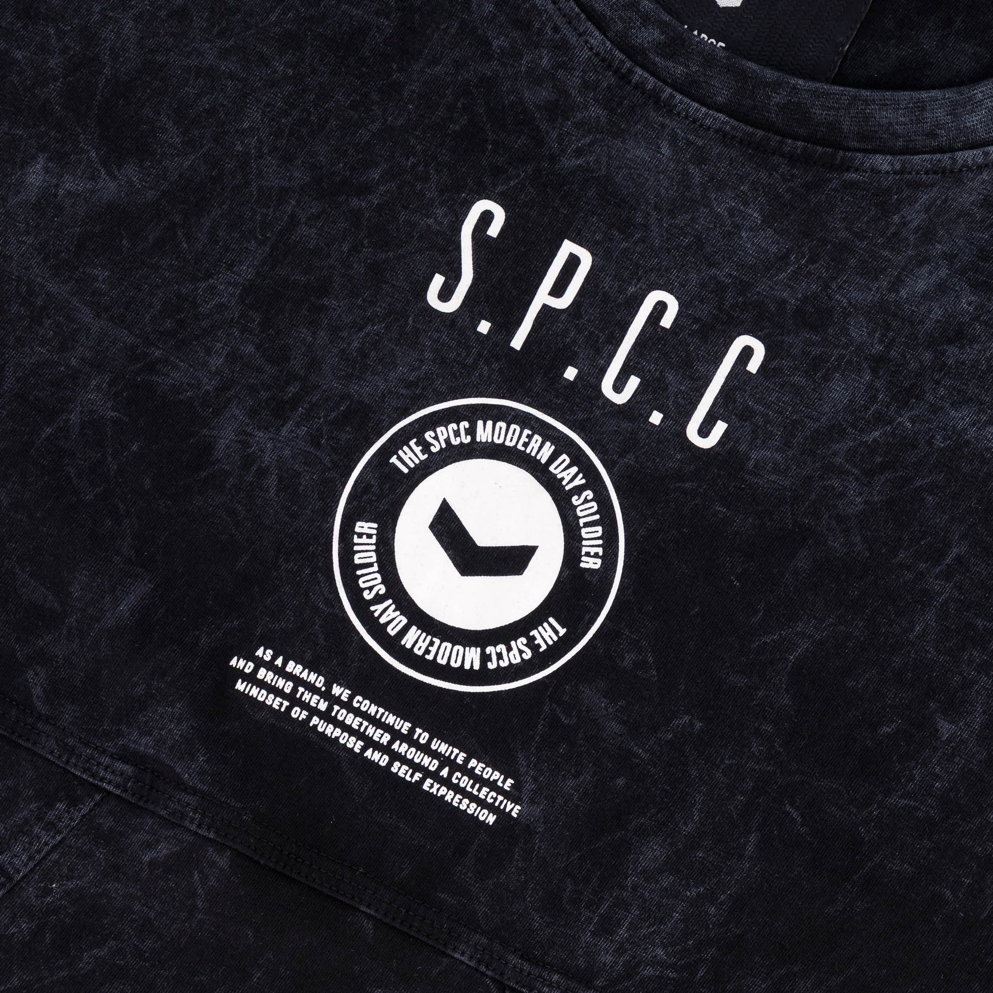 Rodgers Tee - Black featuring SPCC logo and unique lived-in feel design elements.
