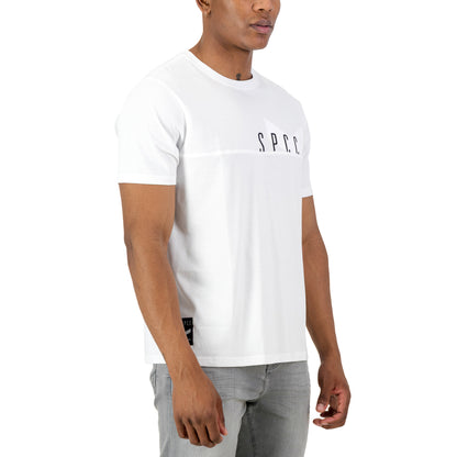 Surge Atlas Tee - White on model showcasing refined streetwear style with SPCC print on chest.