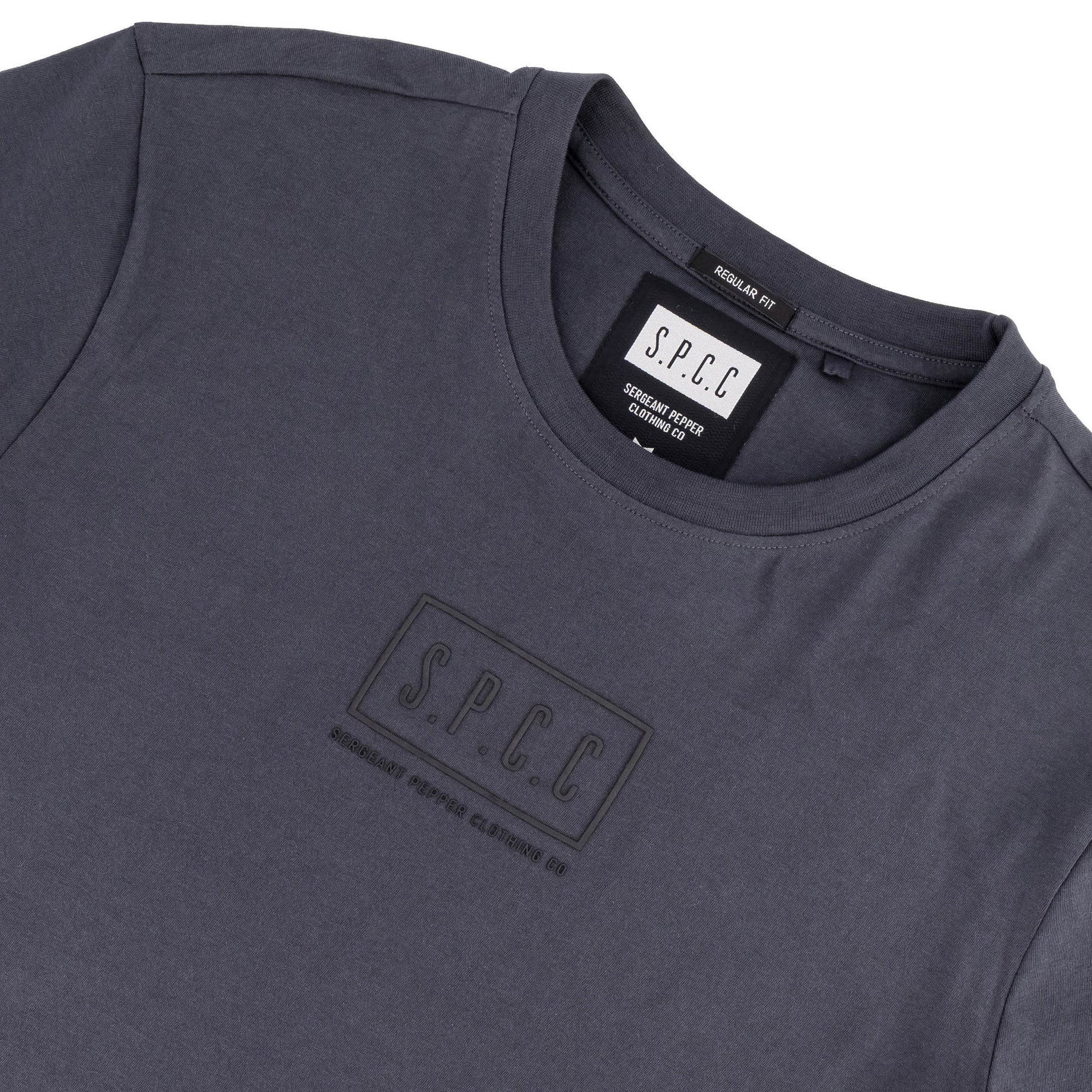 Rhett Tee - Charcoal featuring SPCC front print, crafted from cotton lycra with a slimline fit and luxe hand feel.