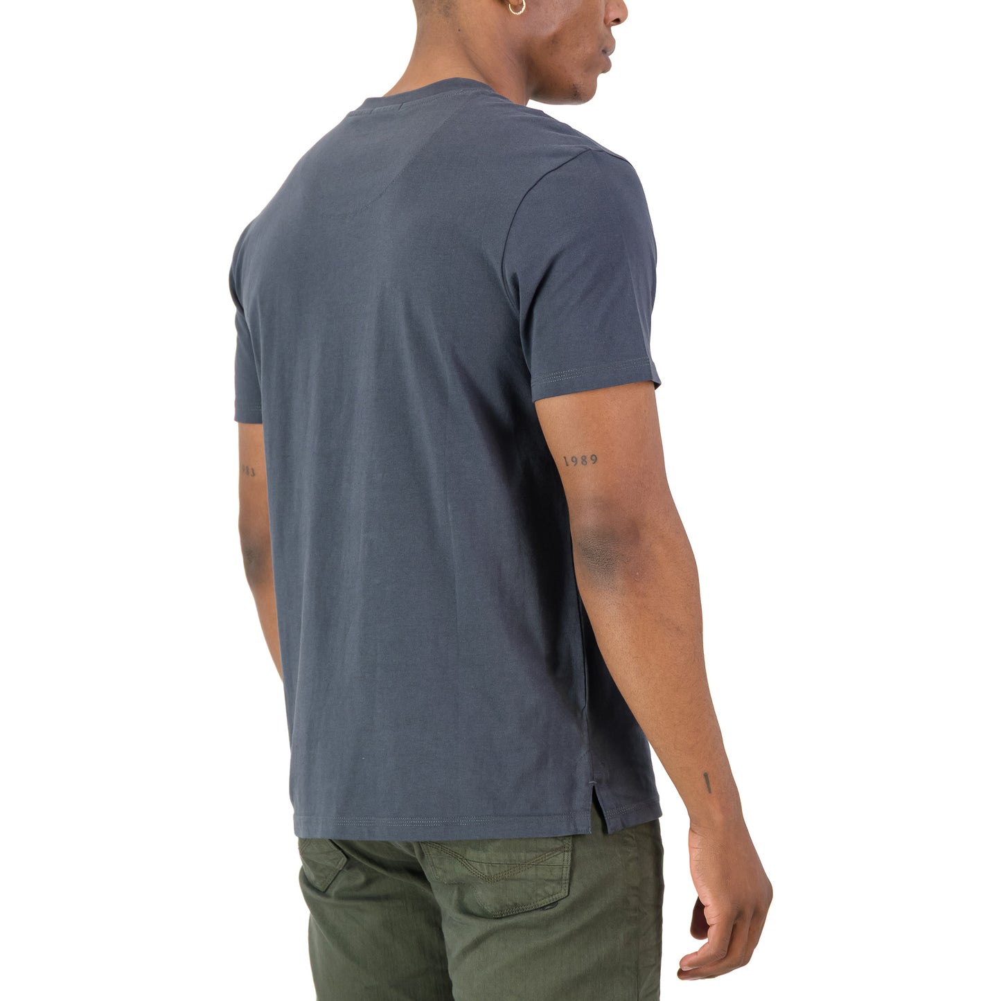 Back view of Rhett Tee - Charcoal showcasing its slimline fit and soft fabric.