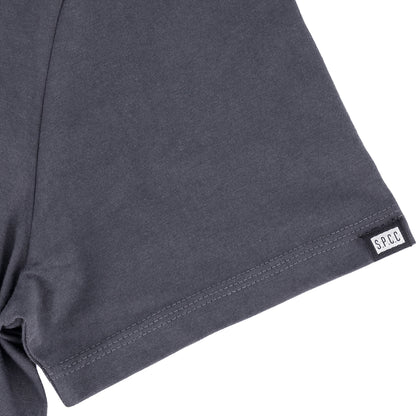 Rhett Tee - Charcoal featuring SPCC woven badge on cuff, showcasing soft cotton lycra fabric and slimline fit.