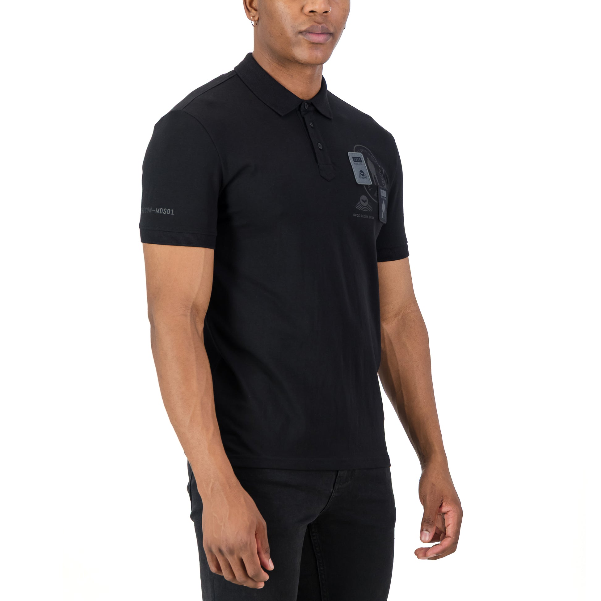 Recon Escalade Golfer - Black, stylish black polo shirt with KNITTED collar and bold detailing.