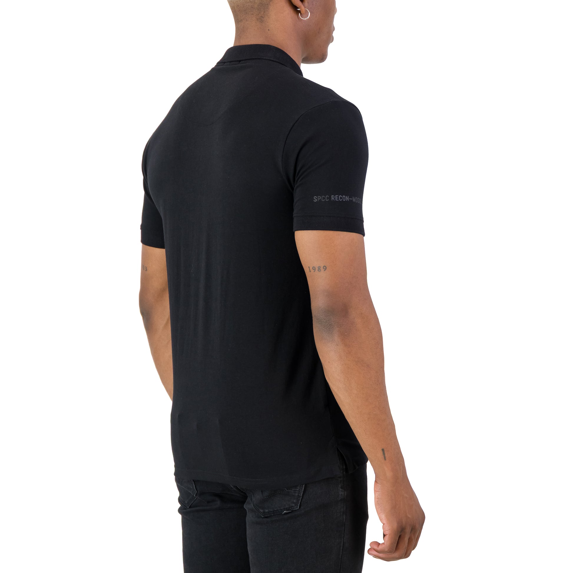 Recon Escalade Golfer - Black showing back view with short sleeves and knitted collar, ideal for urban sophistication.