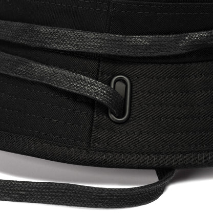 Surge Atlas Bucket Hat - Black detailing showing twill tape and SPCC bath chain for edgy style.