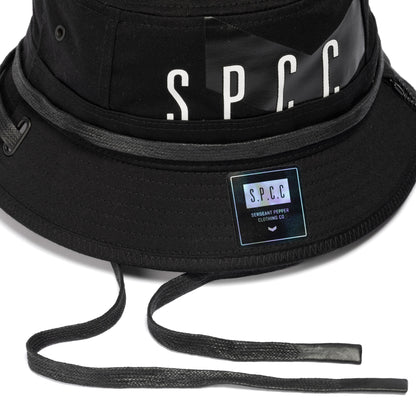 Surge Atlas Bucket Hat - Black featuring SPCC logo, twill tape detail, and rubber badge for urban style.