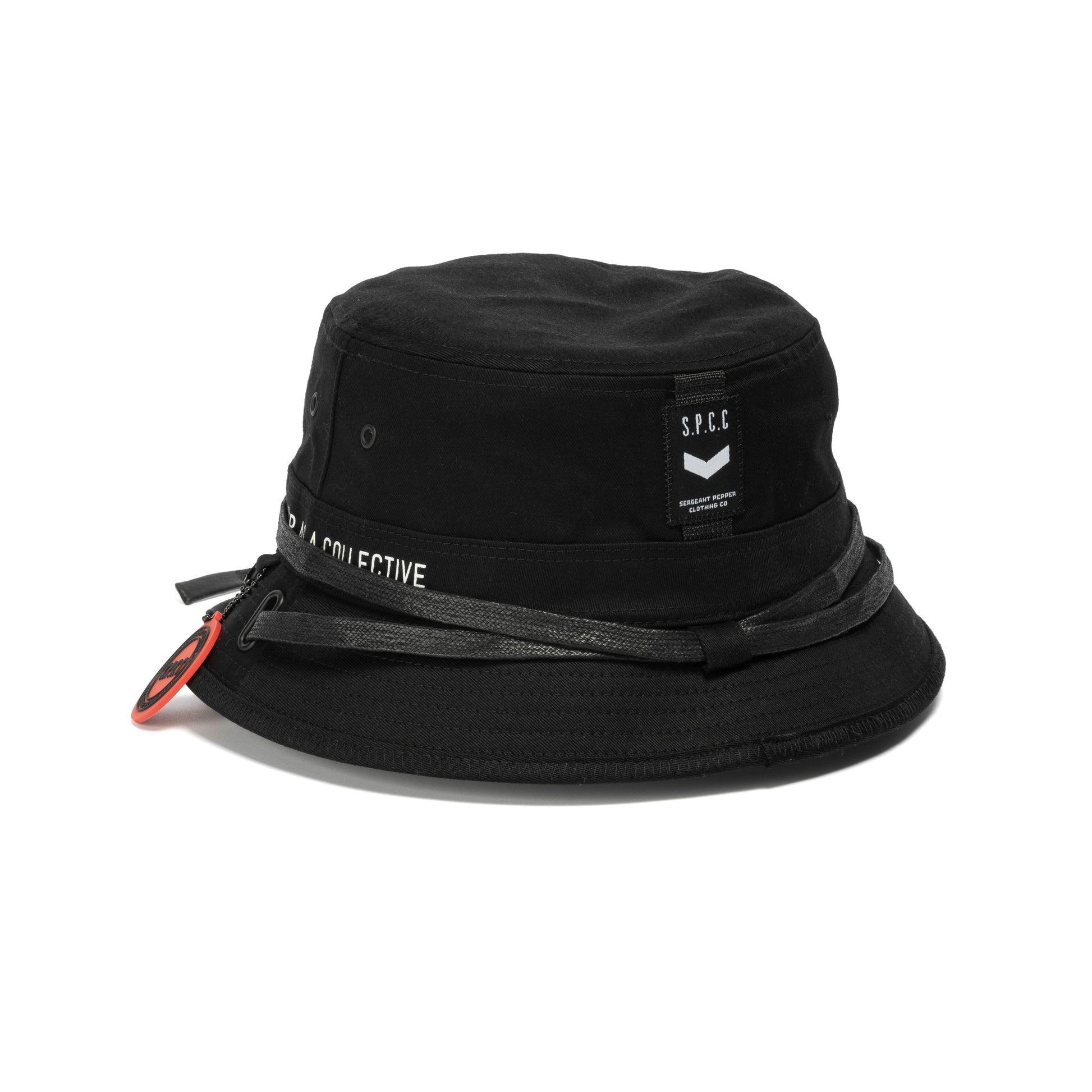 Surge Atlas Bucket Hat - Black with SPCC badge and twill tape detailing for urban style.