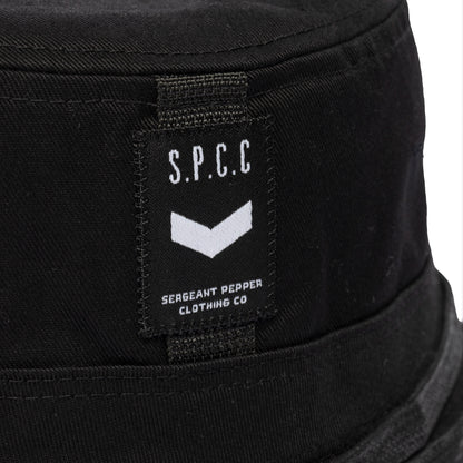 Surge Atlas Bucket Hat - Black showcasing S.P.C.C. label and bold design details for urban fashion.