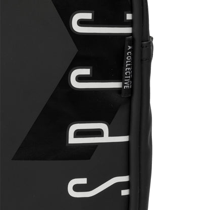 Surge Atlas Hip Bag - Black featuring large SPCC print and a Collective tag on durable technical fabric.