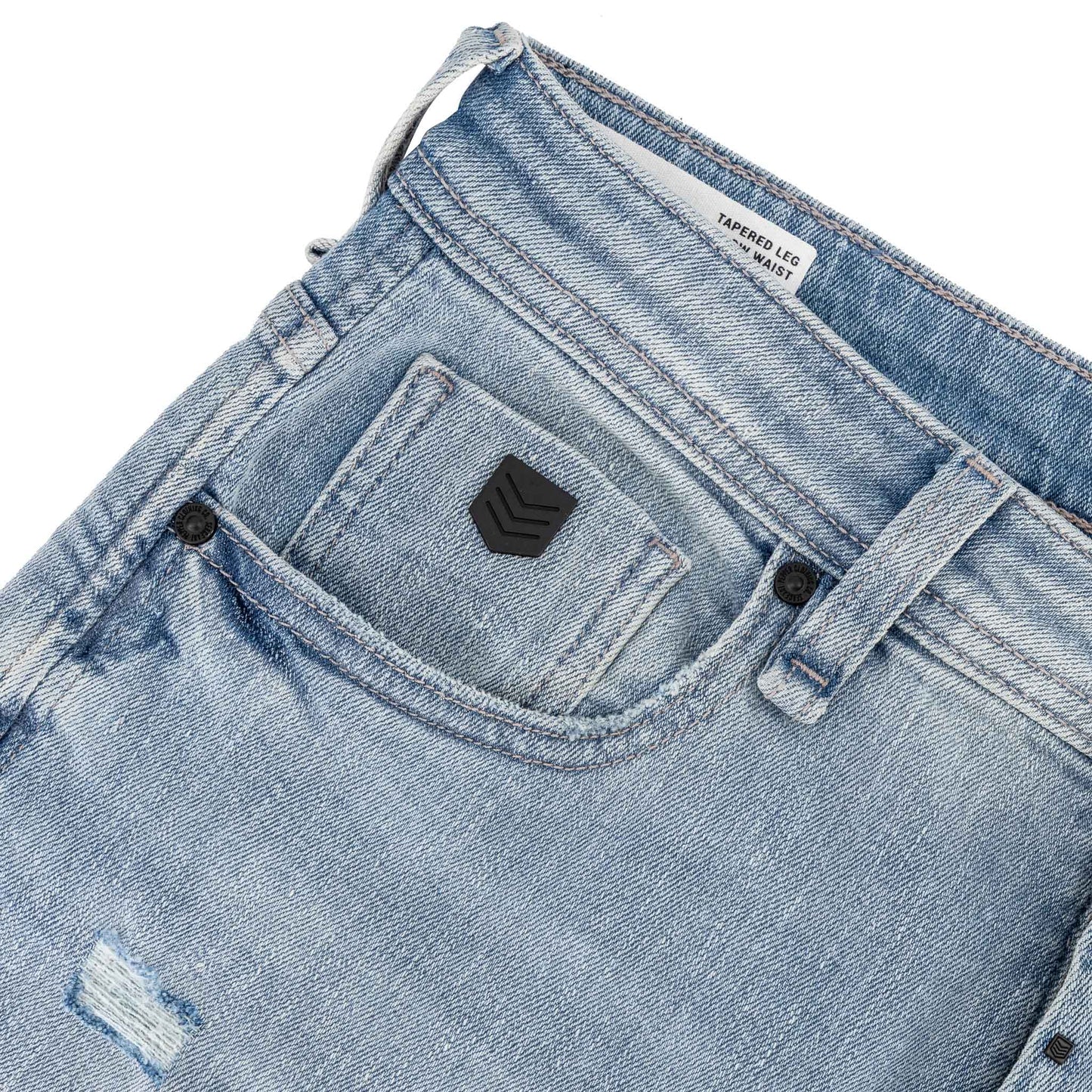 Typhoon Jeans - Bleach showcasing black coin pocket badge and bleached denim texture.