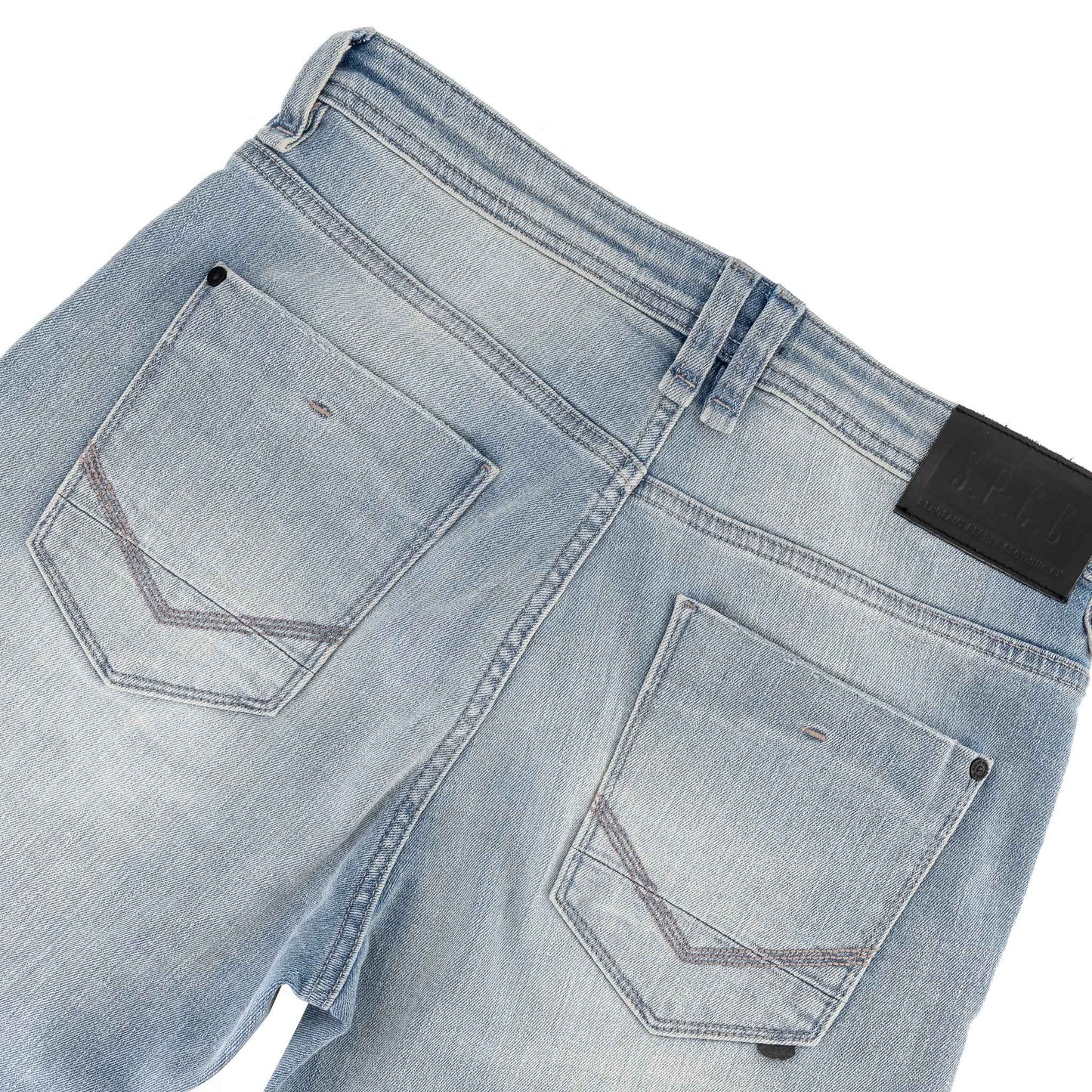 Back view of Typhoon Jeans - Bleach with contrasting pockets and matte black leather tag.