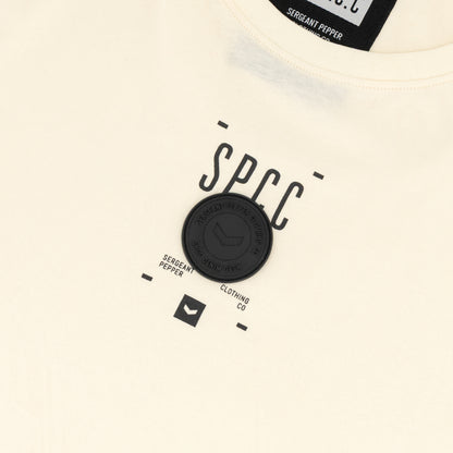 Romain Tee  - Off White featuring SPCC print and badge detail on soft-touch fabric.
