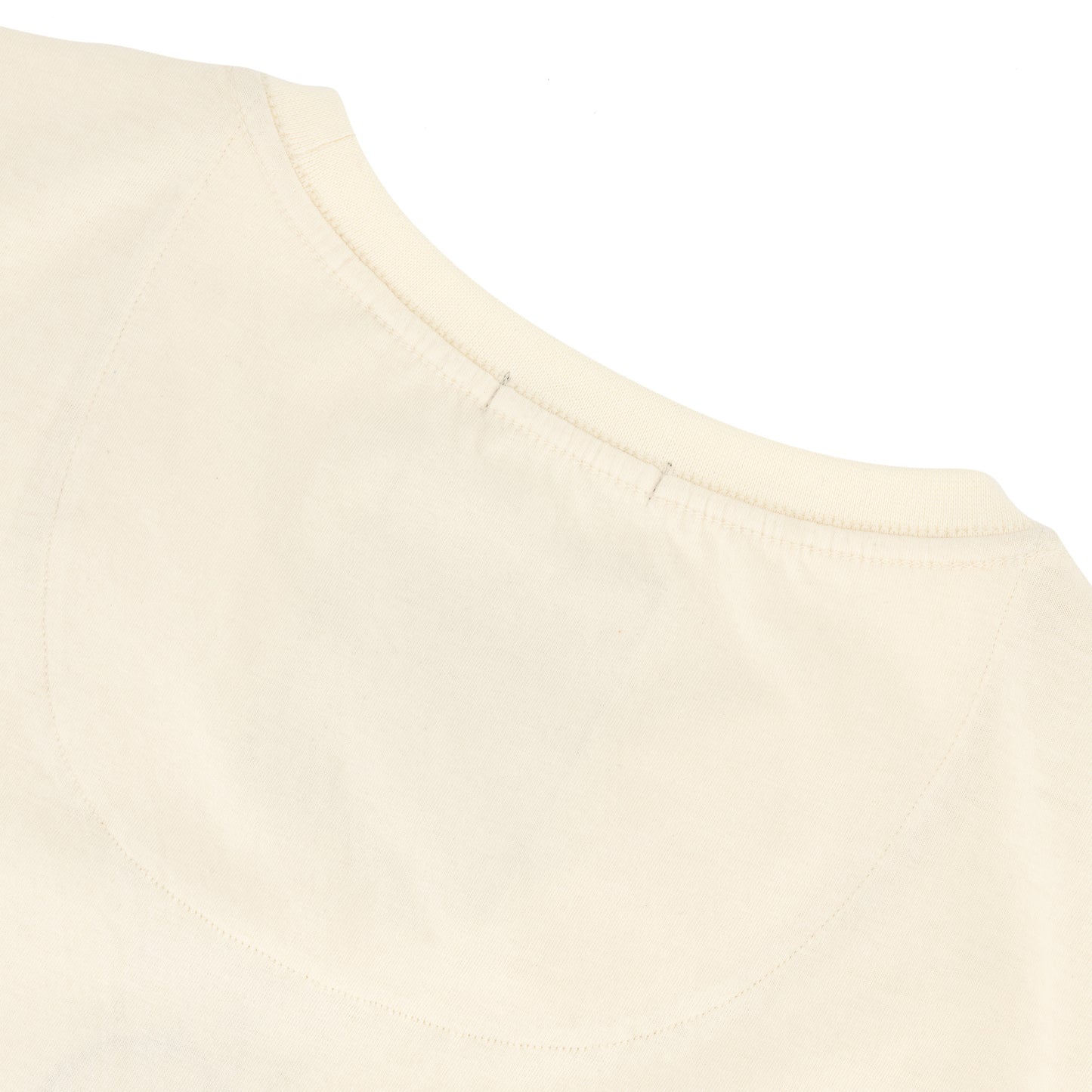 Romain Tee - Off White back neckline detail showcasing soft-touch fabric and ribbed cuff.